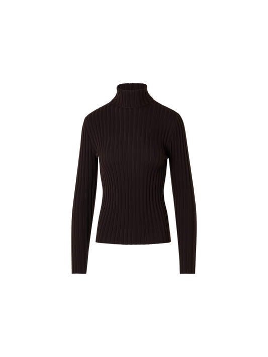 Designer Taillierter Rollkragen aus Merino-Rippstrick - Braun