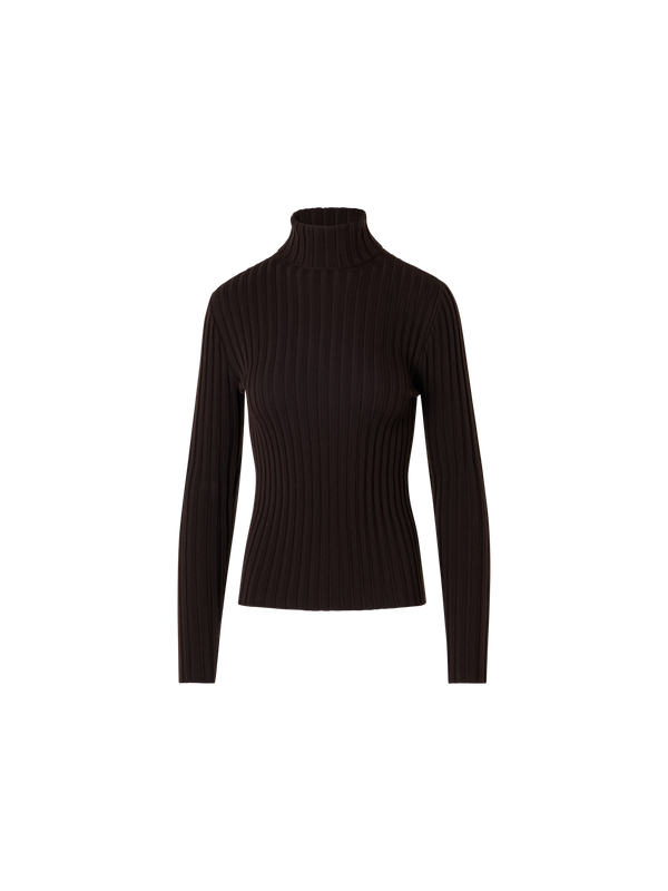 Designer Taillierter Rollkragen aus Merino-Rippstrick - Braun