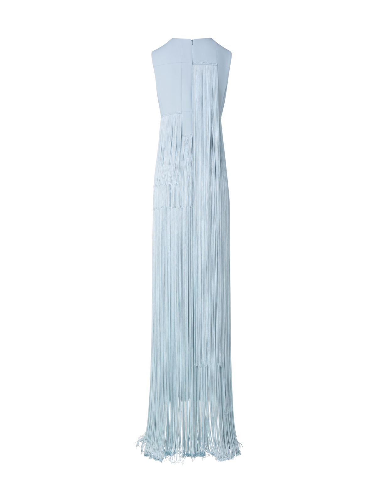 Designer Langes Seidenkleid mit asymmetrischen Fransen - Blau