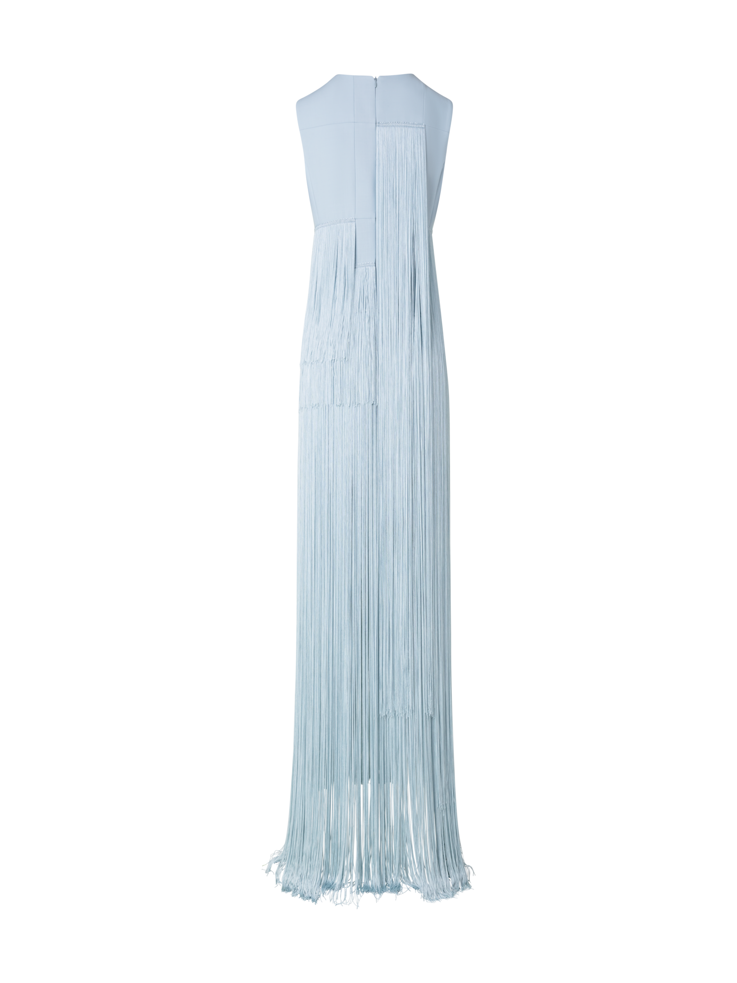 Designer Langes Seidenkleid mit asymmetrischen Fransen - Blau
