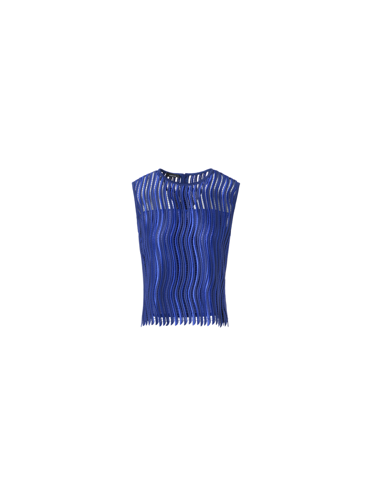 Designer Ärmellose Bluse aus Wave-Guipure - Blau