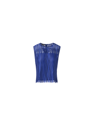 Designer Ärmellose Bluse aus Wave-Guipure - Blau