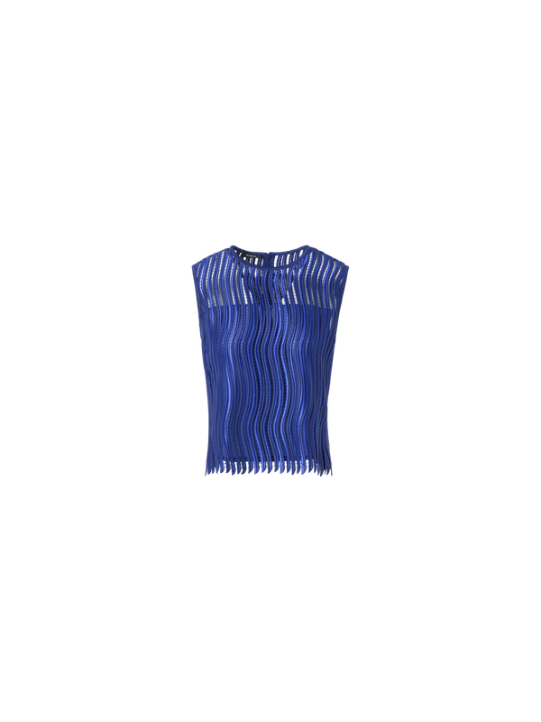 Designer Ärmellose Bluse aus Wave-Guipure - Blau