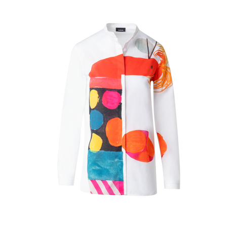 Baumwoll-Voile-Bluse mit Rooster Druck