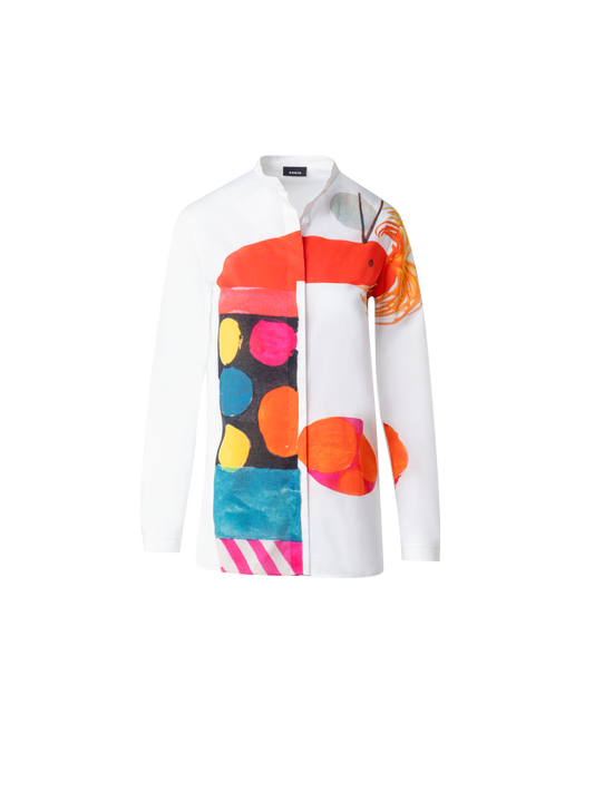 Designer Baumwoll-Voile-Bluse mit Rooster Druck - Bunt