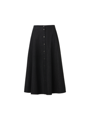Designer Ausgestellter Jeansrock aus Baumwollstretch - Schwarz