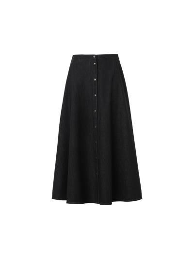 Designer Ausgestellter Jeansrock aus Baumwollstretch - Schwarz