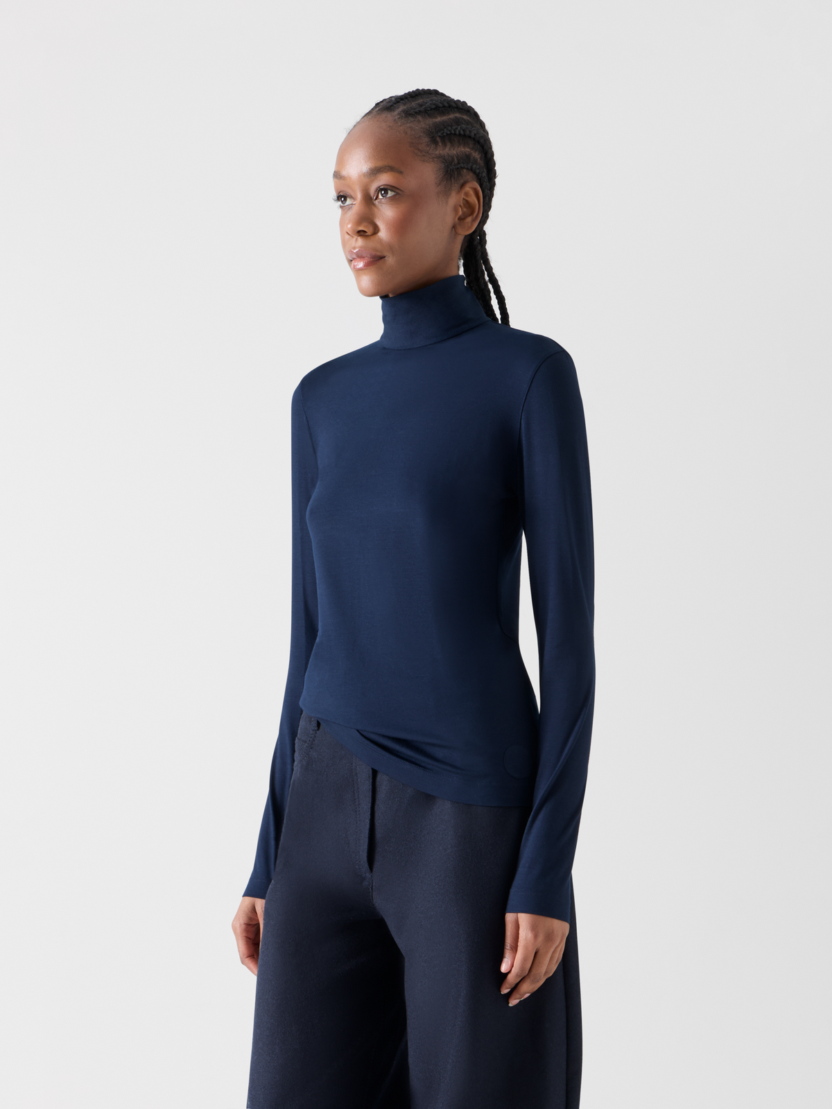 Designer Tailliertes Modal-Shirt mit Punto Dot Detail - Dunkelblau 