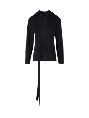 Designer Kapuzenjacke aus leichtem Neopren mit offenem Rücken - Schwarz