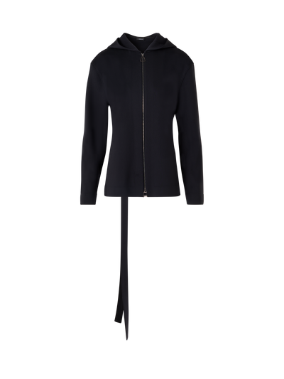 Designer Kapuzenjacke aus leichtem Neopren mit offenem Rücken - Schwarz