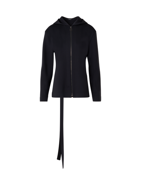 Designer Kapuzenjacke aus leichtem Neopren mit offenem Rücken - Schwarz