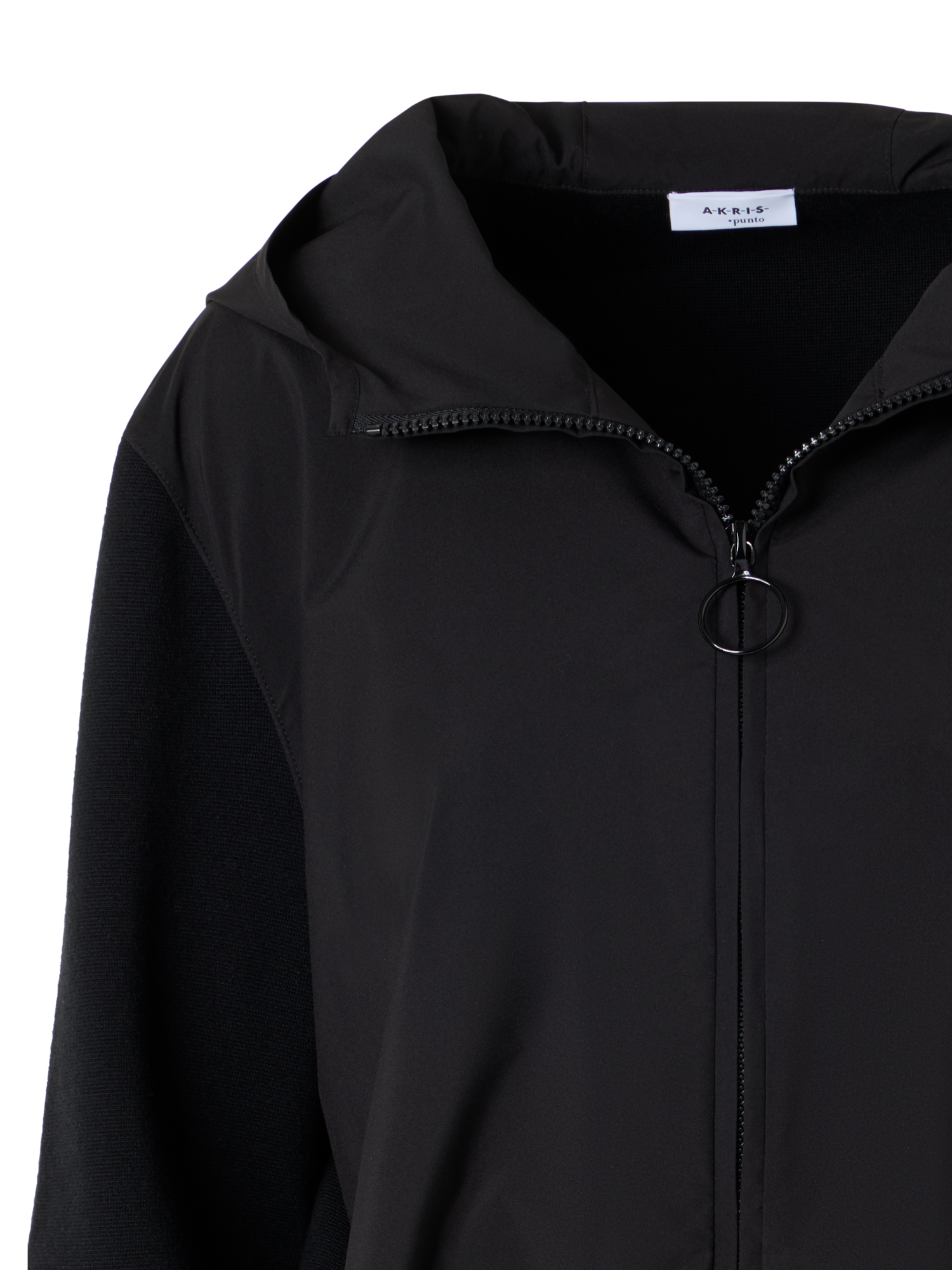 Designer Langärmelige Strickjacke aus Mixed-Media - Schwarz