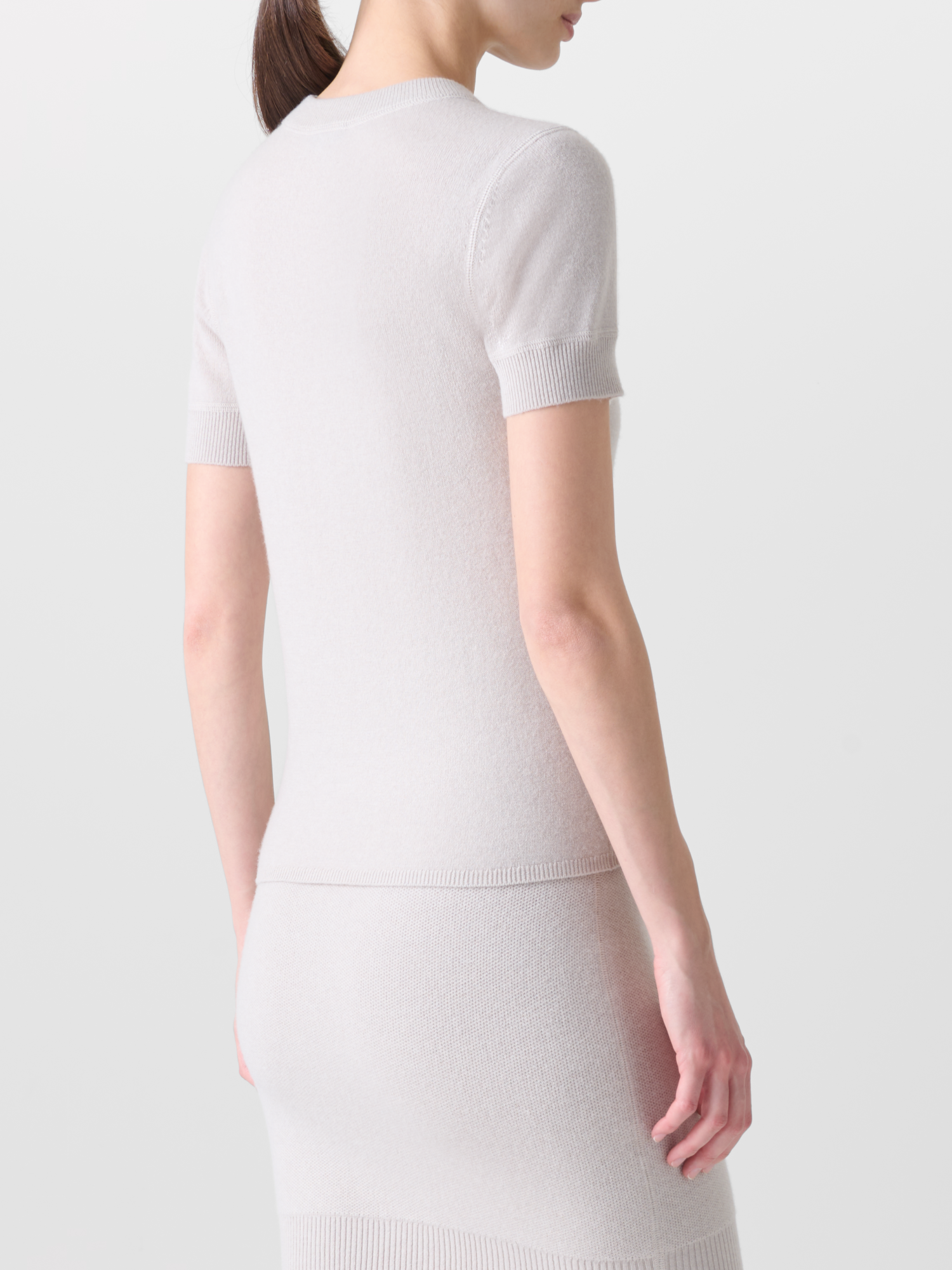 Designer Kurzarmpullover aus reinem Kaschmir - Grau - Beige