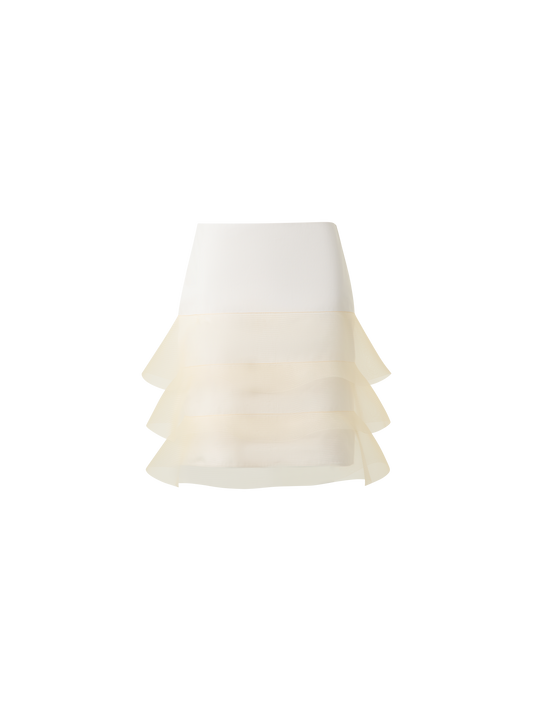 Designer Kurzer Bleistiftrock mit Tüll-Wellen - Ecru - Weiss