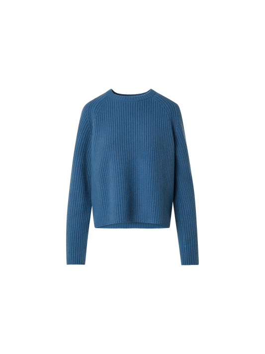 Designer Gerippter Boxy-Kaschmirpullover - Blau