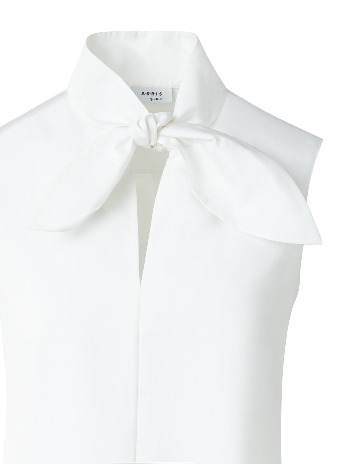 Designer Ärmellose Baumwoll-Bluse mit Krawattenknoten - Ecru - Weiss