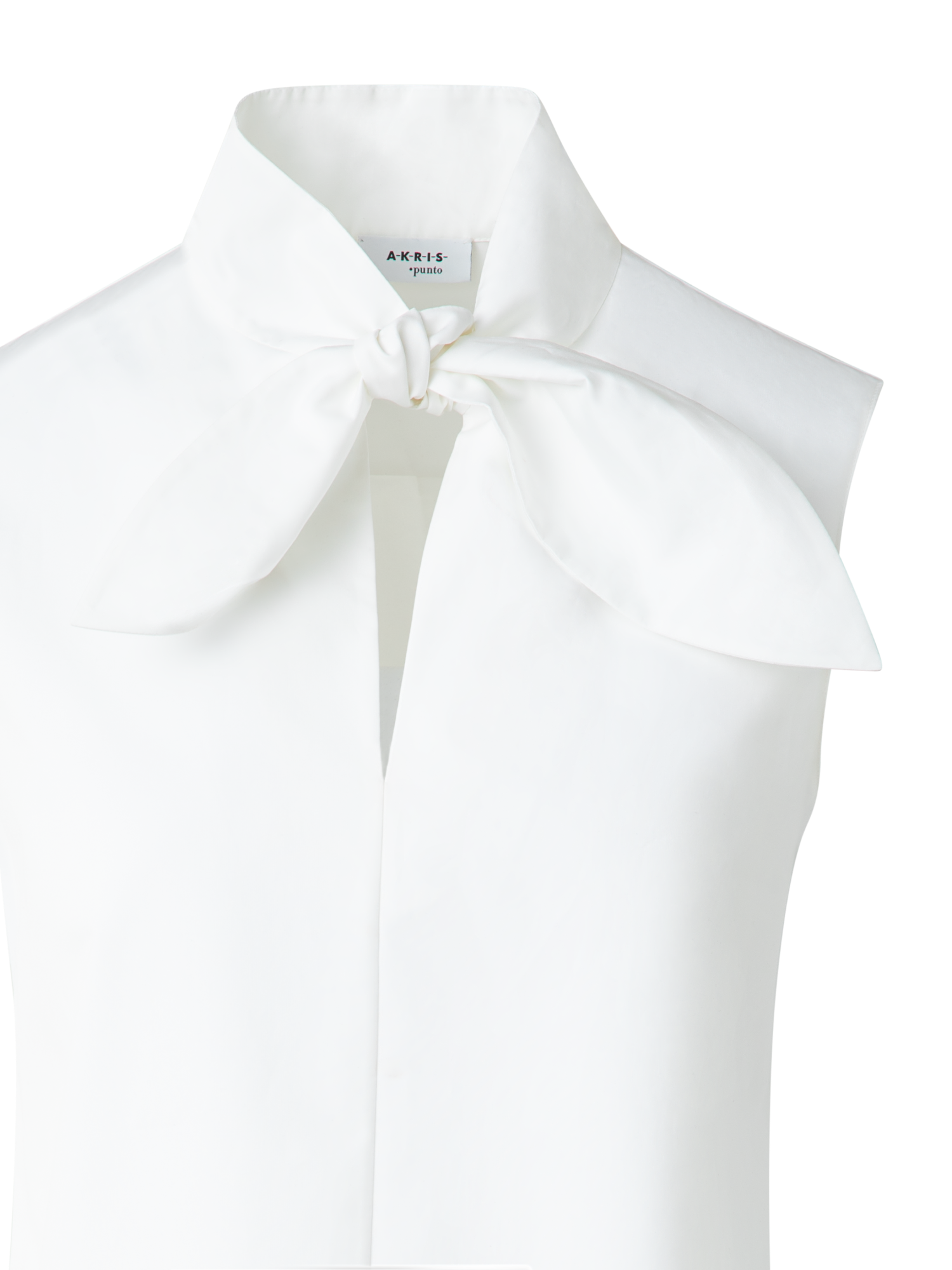 Designer Ärmellose Baumwoll-Bluse mit Krawattenknoten - Ecru - Weiss