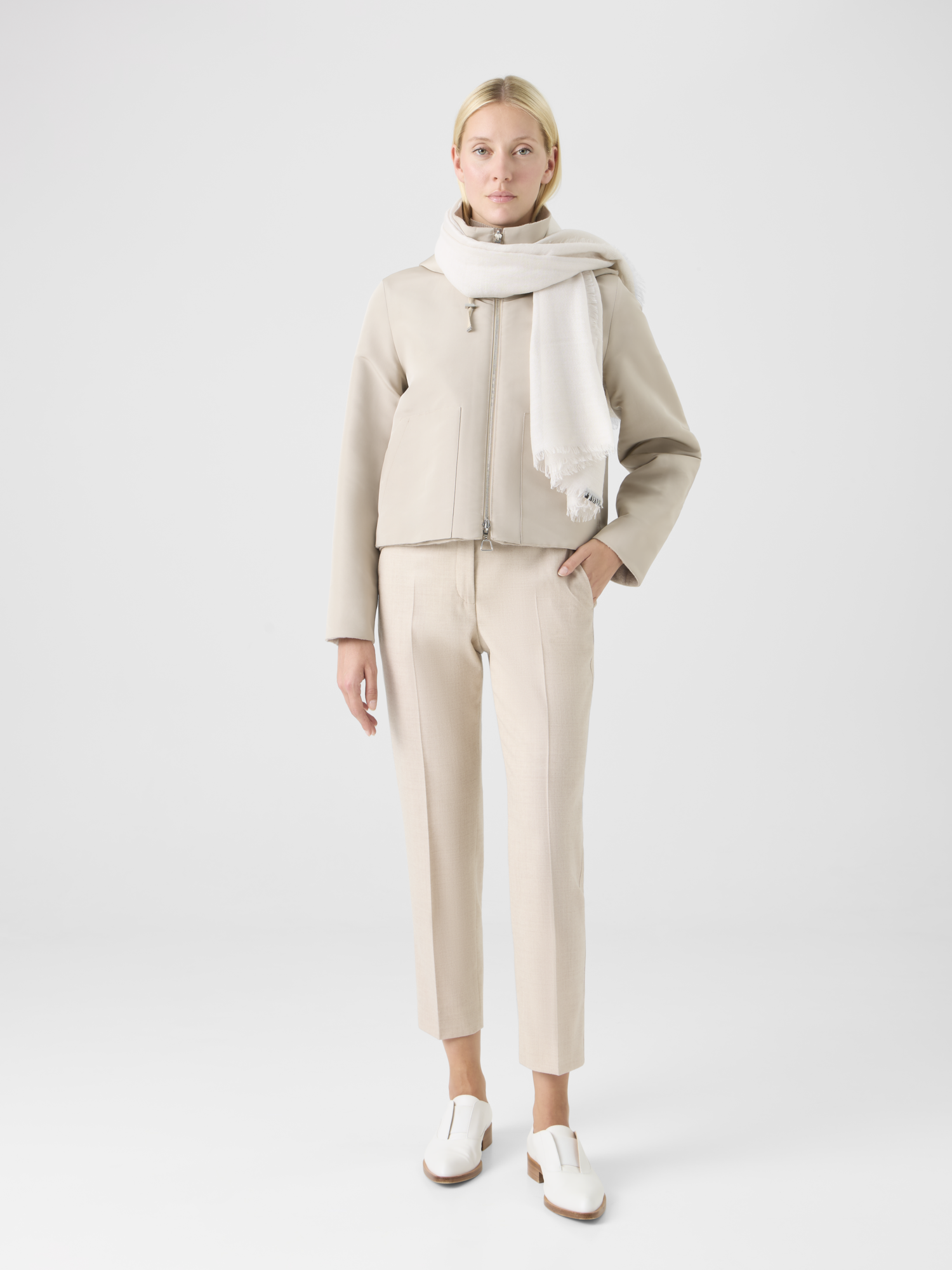 Designer Kaschmir-Seidenschal mit Lurex-Rahmen - Ecru 