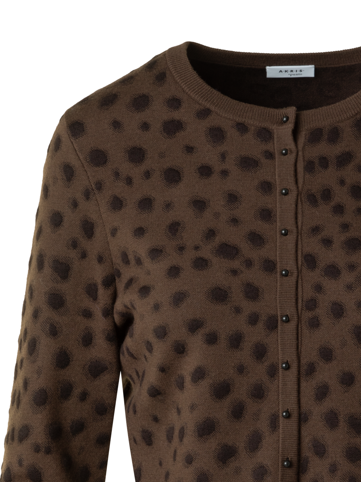 Designer Kurzer Strickcardigan im Leopard Jacquard - Braun