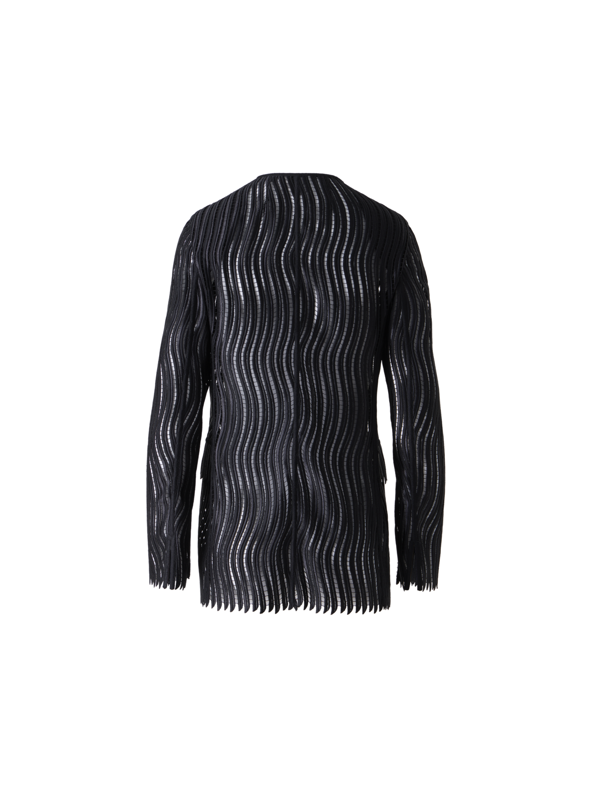 Designer Hekka lange transparente Jacke aus Wave-Guipure - Schwarz
