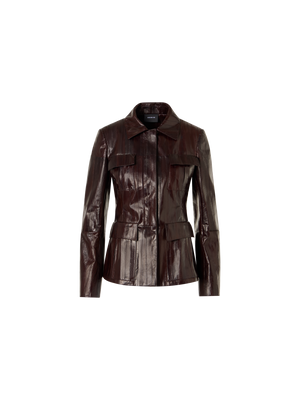 Designer Taillierte Jacke aus lackiertem Aalleder - Braun