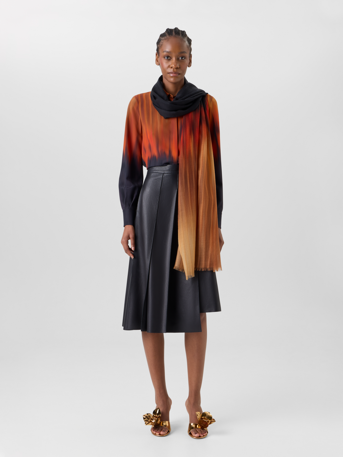 Designer Kaschmirschal mit Fuego Negro Print - Bunt - Schwarz - Braun 