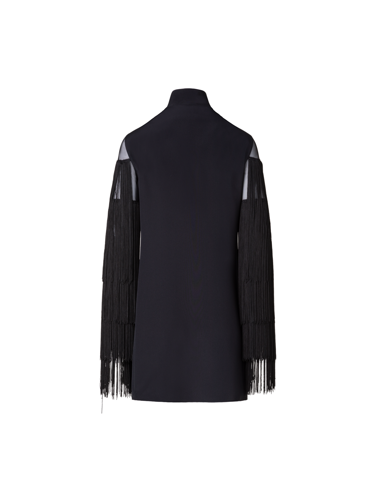 Designer Seiden-Tunikabluse mit Fransenärmeln - Schwarz