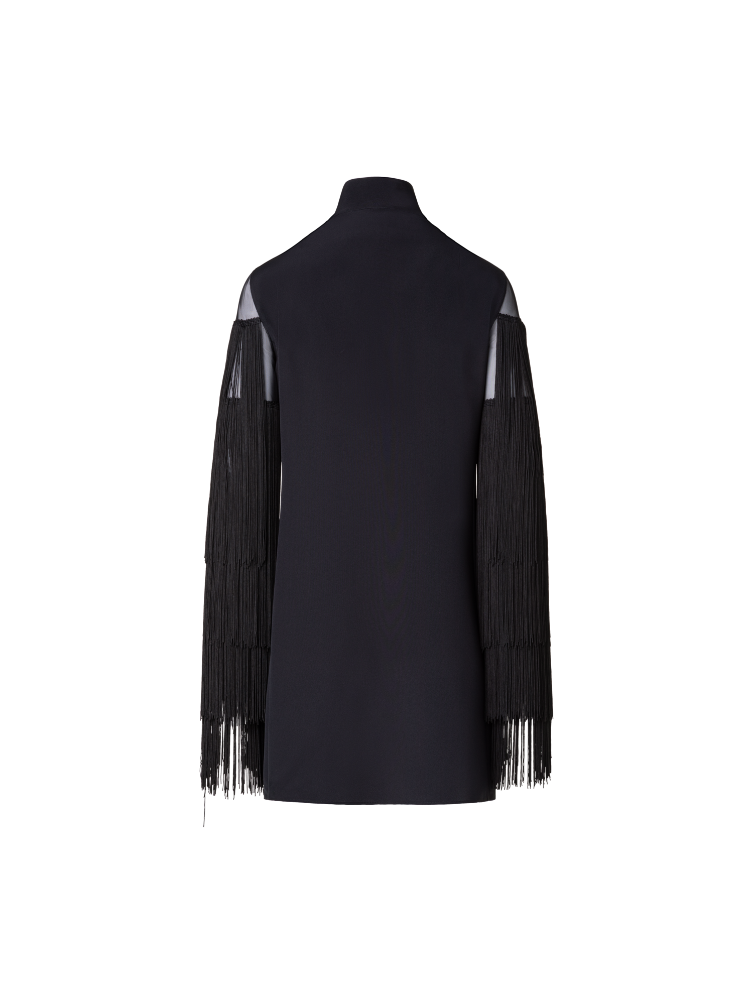 Designer Seiden-Tunikabluse mit Fransenärmeln - Schwarz