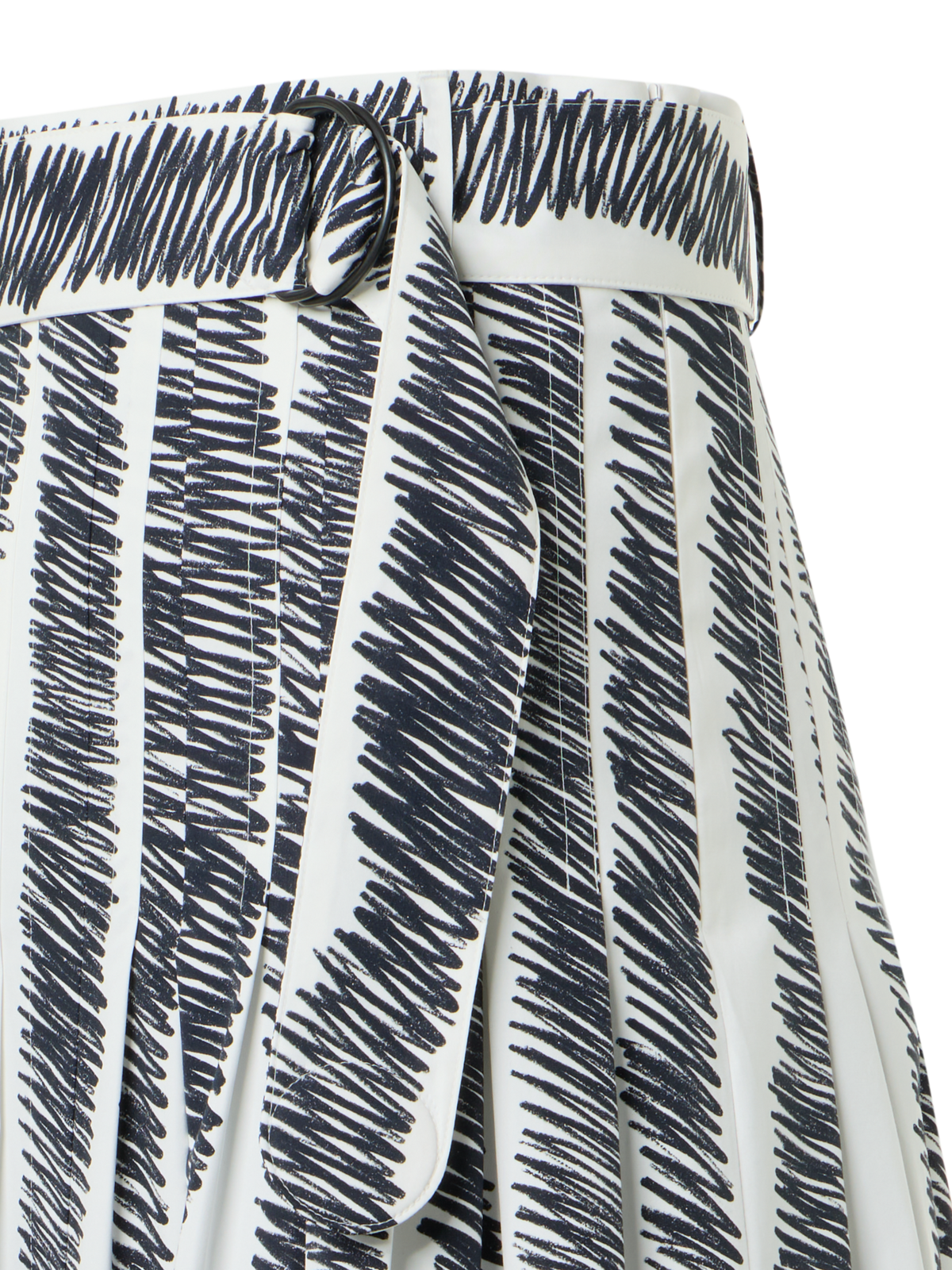 Designer Plissierter Midirock in A-Linie mit Scribble-Wave-Druck - Bunt - Ecru