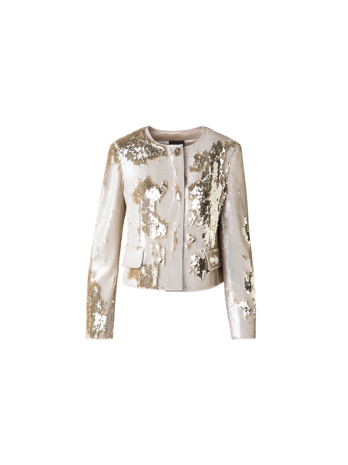 Designer Kurze Jacke mit Dual-Pailletten - Beige - Gold