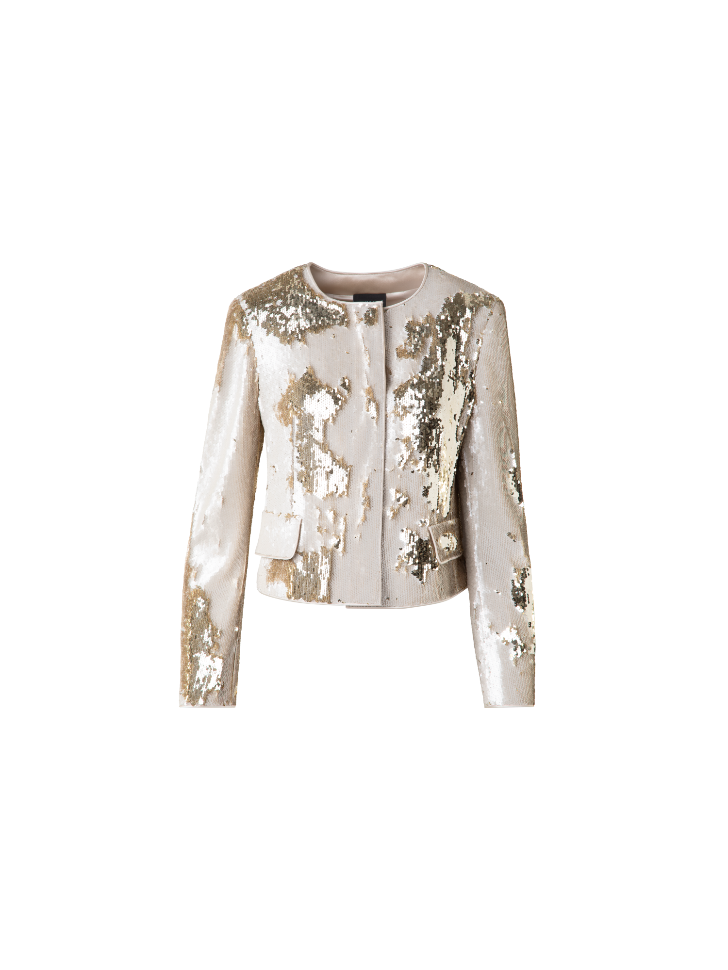 Designer Kurze Jacke mit Dual-Pailletten - Beige - Gold