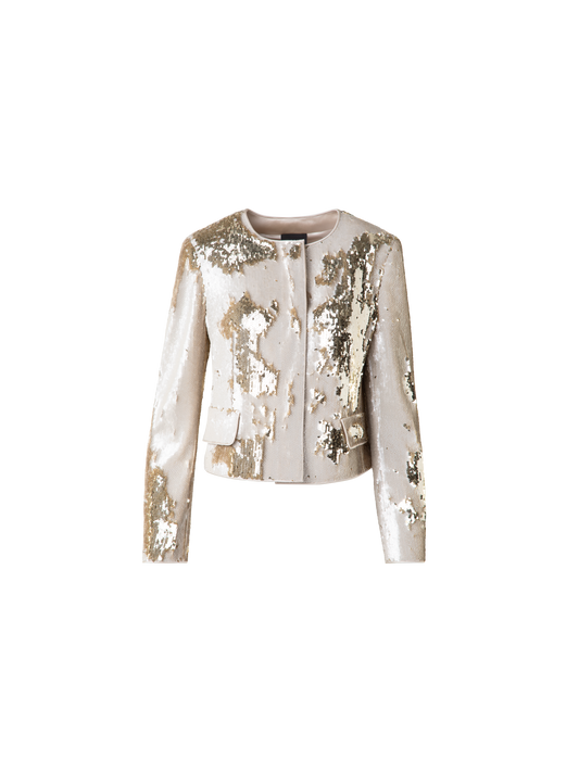 Designer Kurze Jacke mit Dual-Pailletten - Beige - Gold