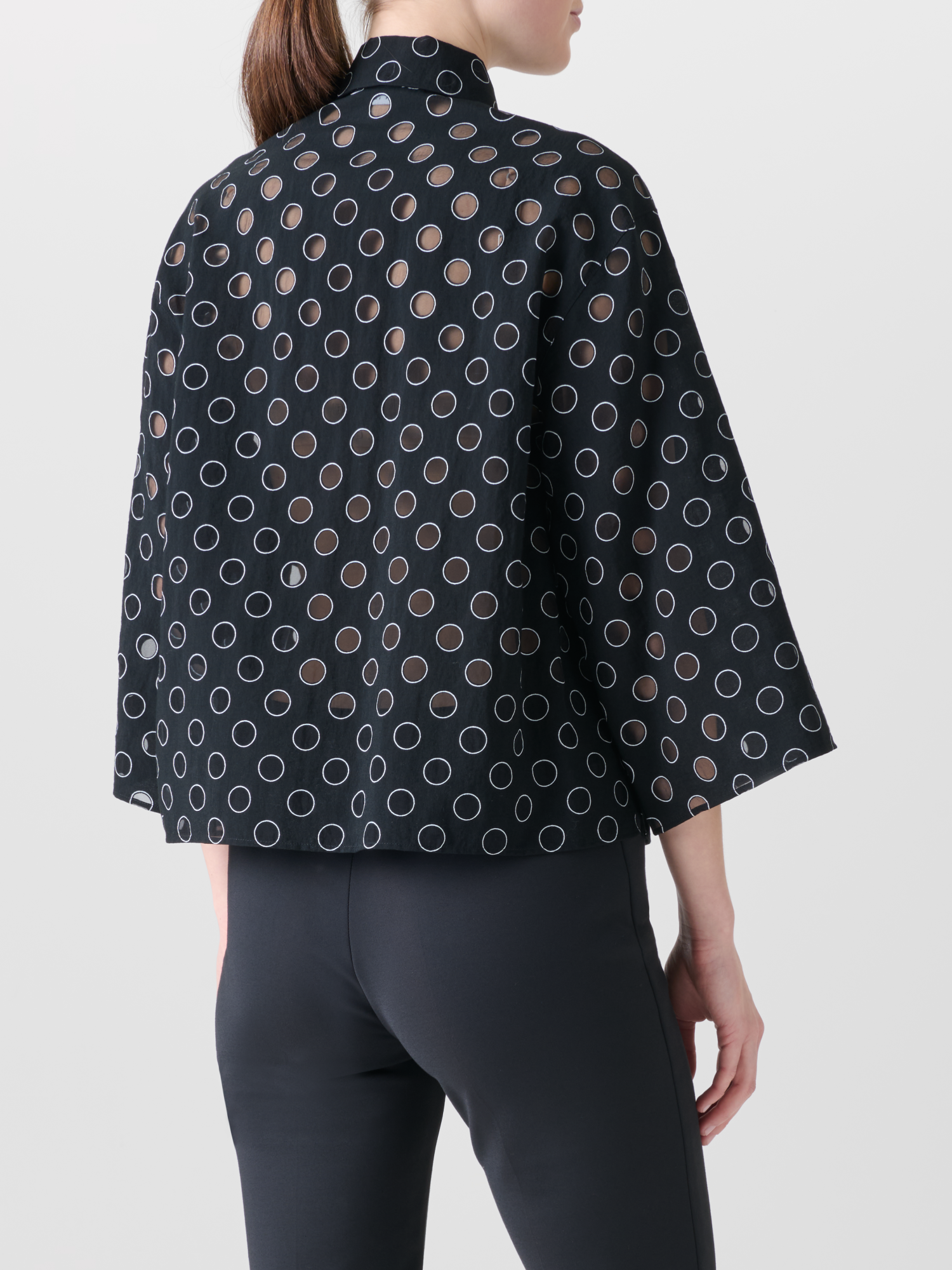 Designer Kurze Bluse mit transparenten Polka Dots - Schwarz 