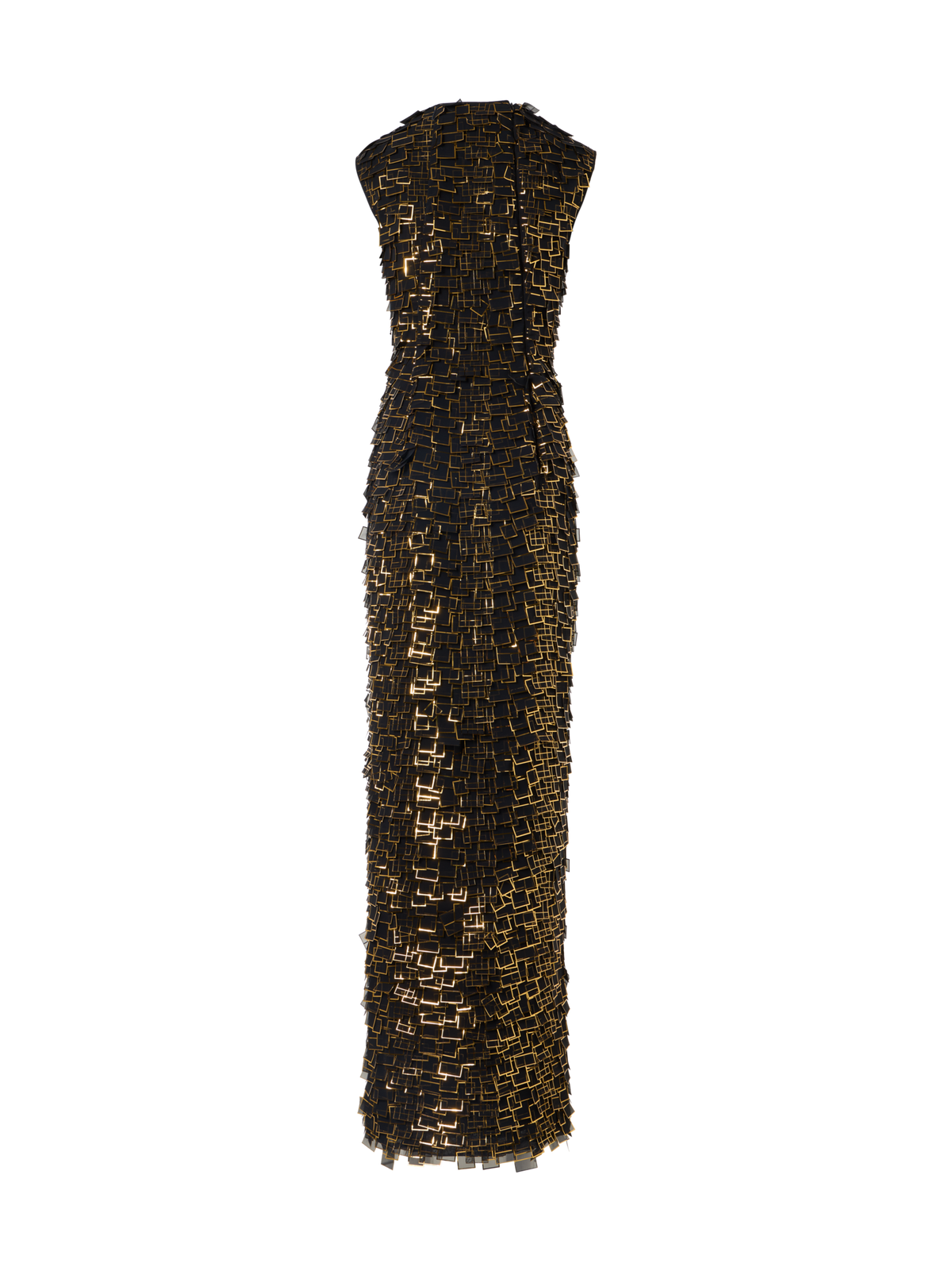 Designer Robe in Golden Frame Organza Tiles - Schwarz - Bunt