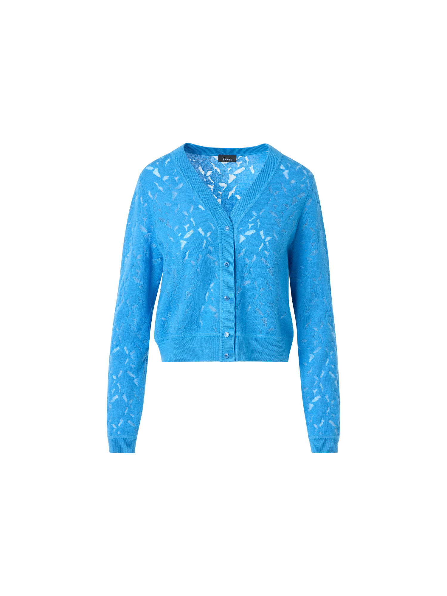 Designer Woll-Seiden-Cardigan mit Whitecaps-Intarsienmuster - Blau