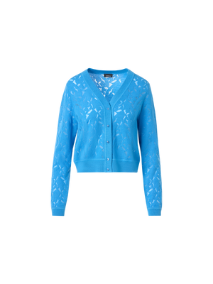 Designer Woll-Seiden-Cardigan mit Whitecaps-Intarsienmuster - Blau
