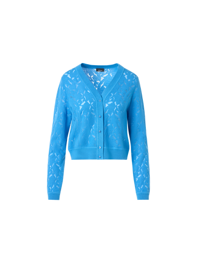 Designer Woll-Seiden-Cardigan mit Whitecaps-Intarsienmuster - Blau