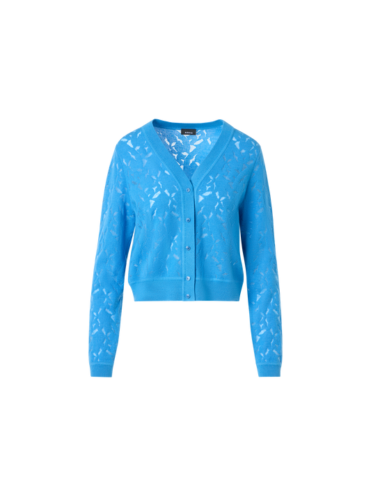 Designer Woll-Seiden-Cardigan mit Whitecaps-Intarsienmuster - Blau