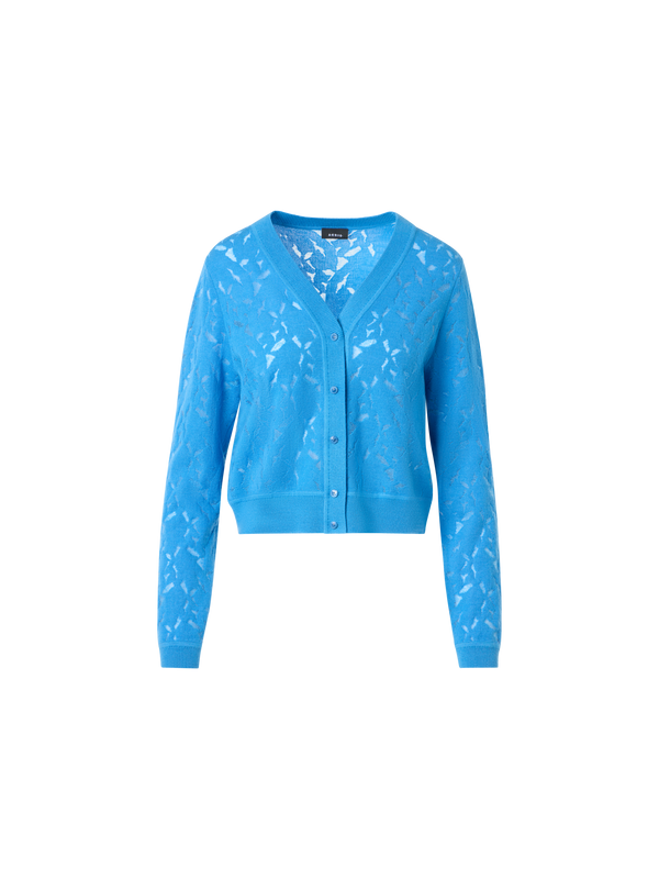 Designer Woll-Seiden-Cardigan mit Whitecaps-Intarsienmuster - Blau