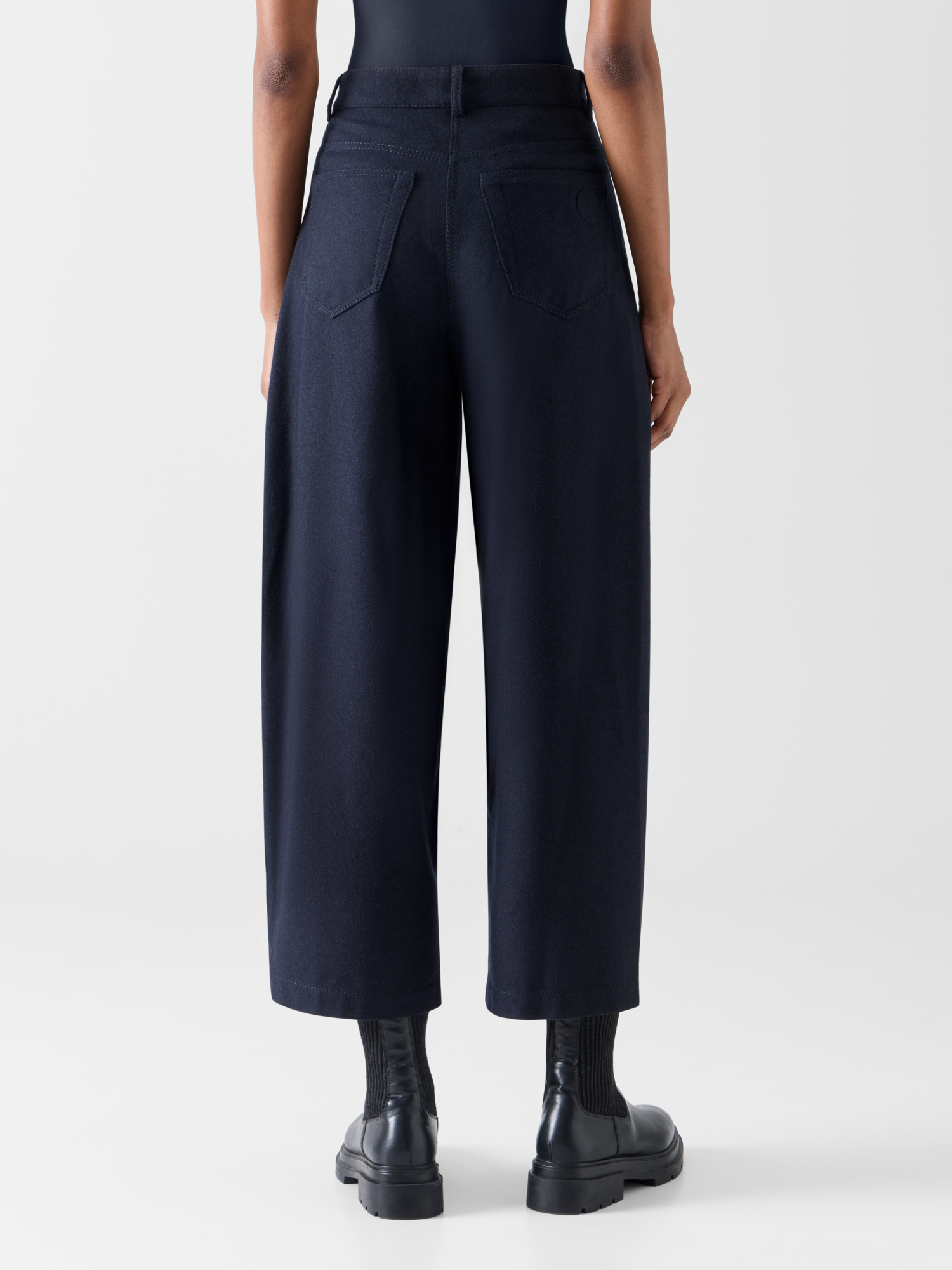 Designer Barrel-Leg Hose aus schwerem Wollflanell - Dunkelblau 
