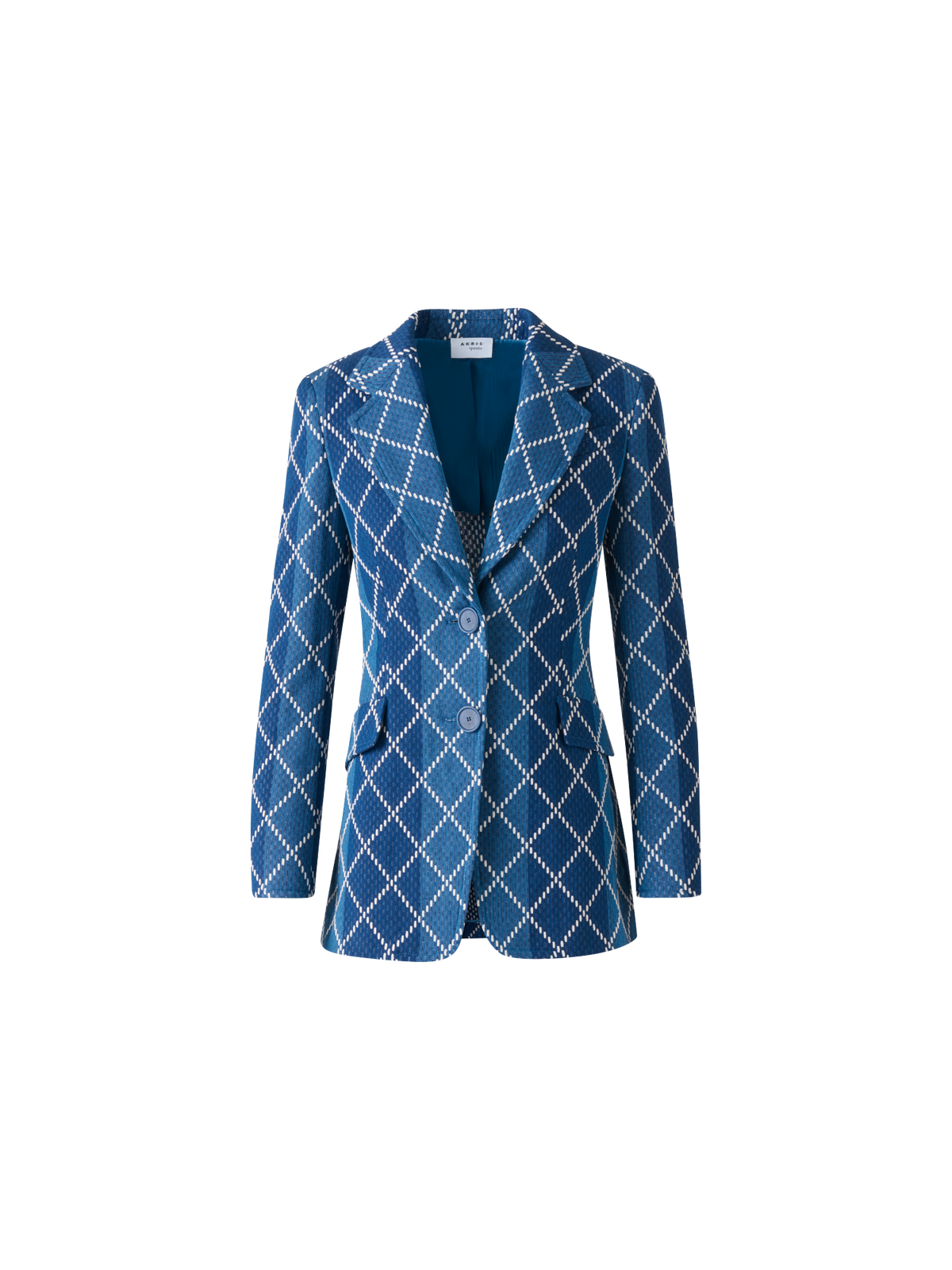 Designer Langer Baumwoll-Blazer mit Diamant-Jacquard - Blau - Bunt