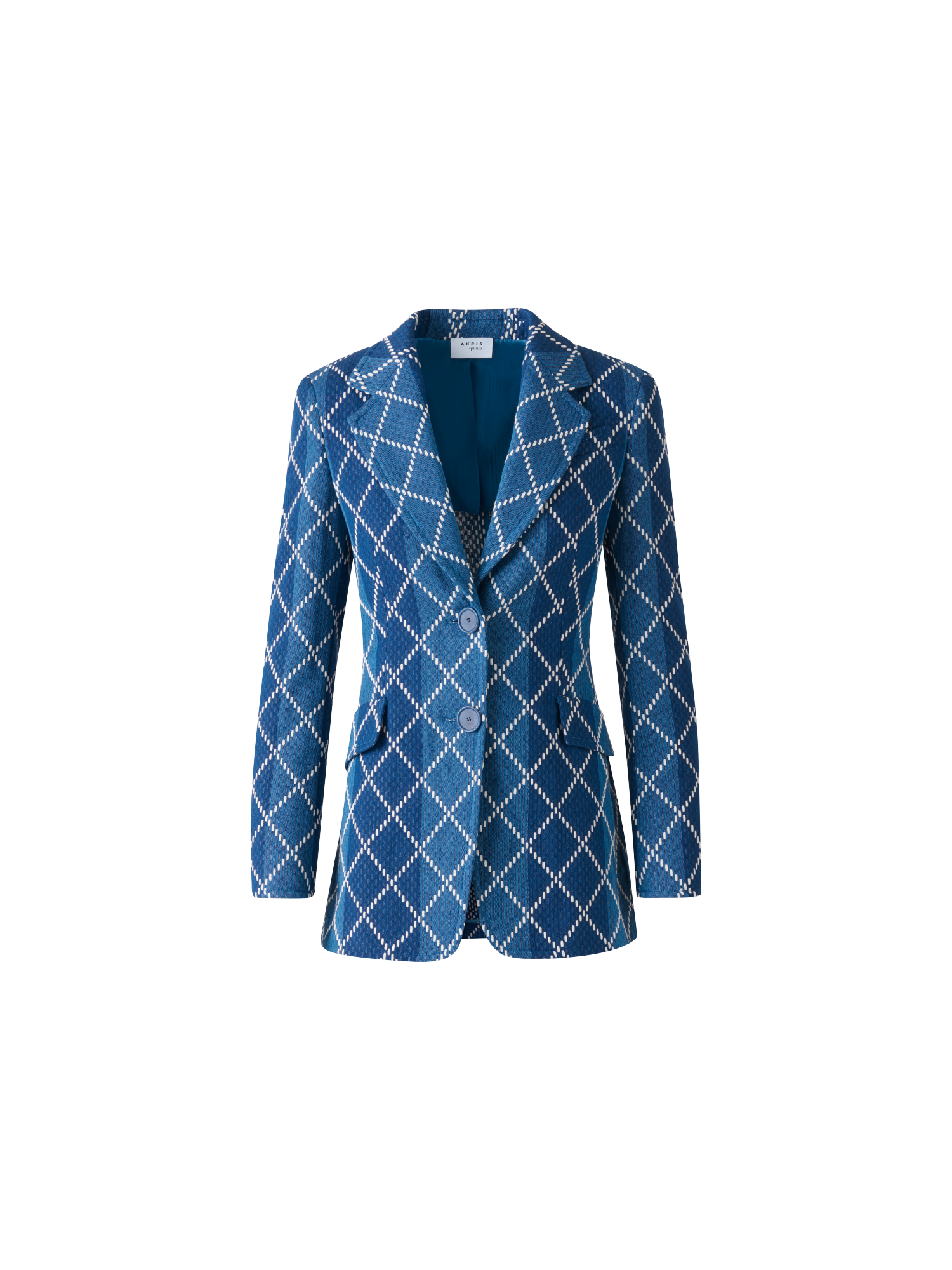 Designer Langer Baumwoll-Blazer mit Diamant-Jacquard - Blau - Bunt