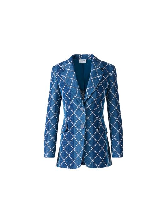 Designer Langer Baumwoll-Blazer mit Diamant-Jacquard - Blau - Bunt