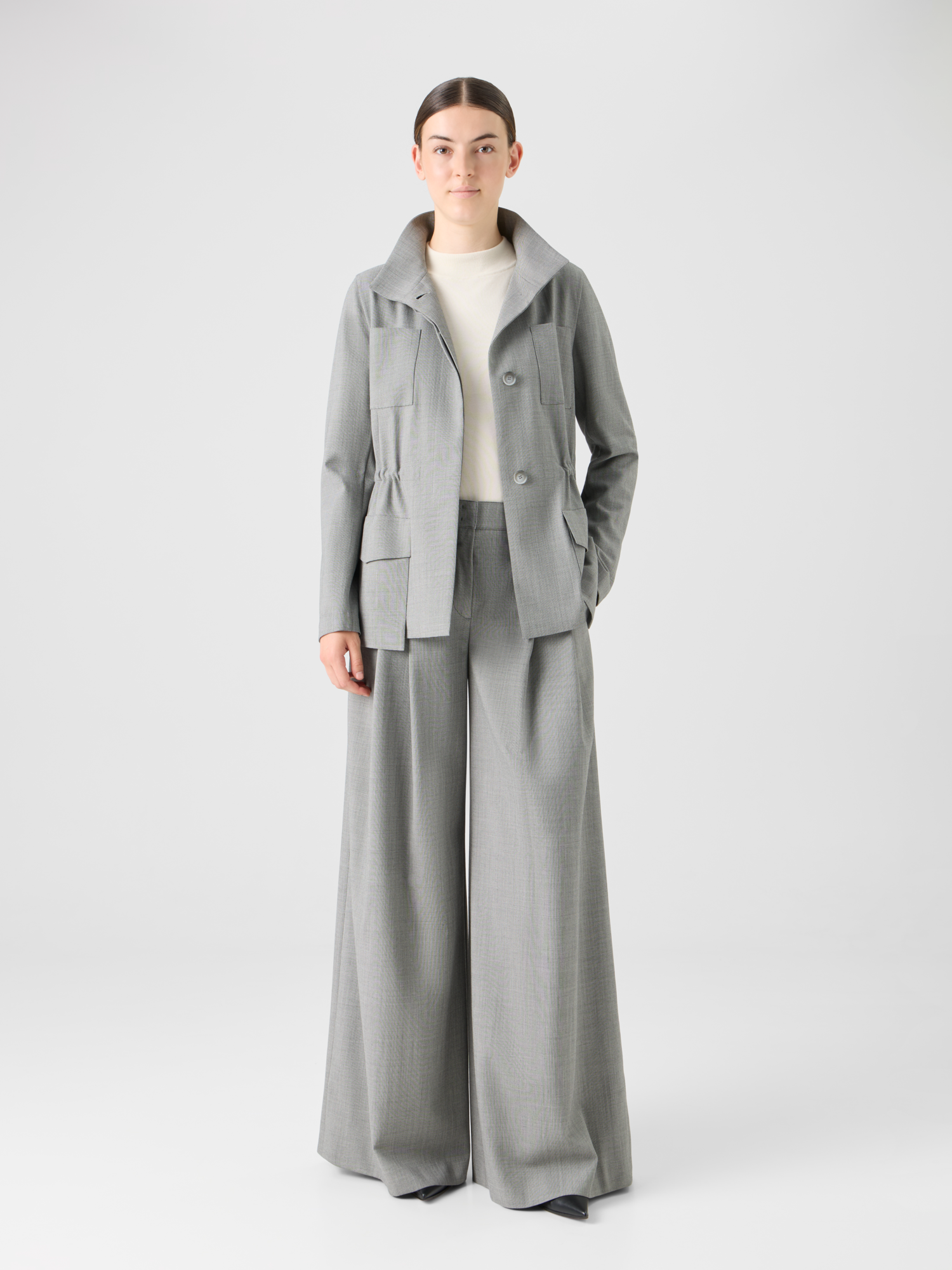 Designer Hose mit weitem Bein aus Fil-à-Fil Wollstretch - Grau 