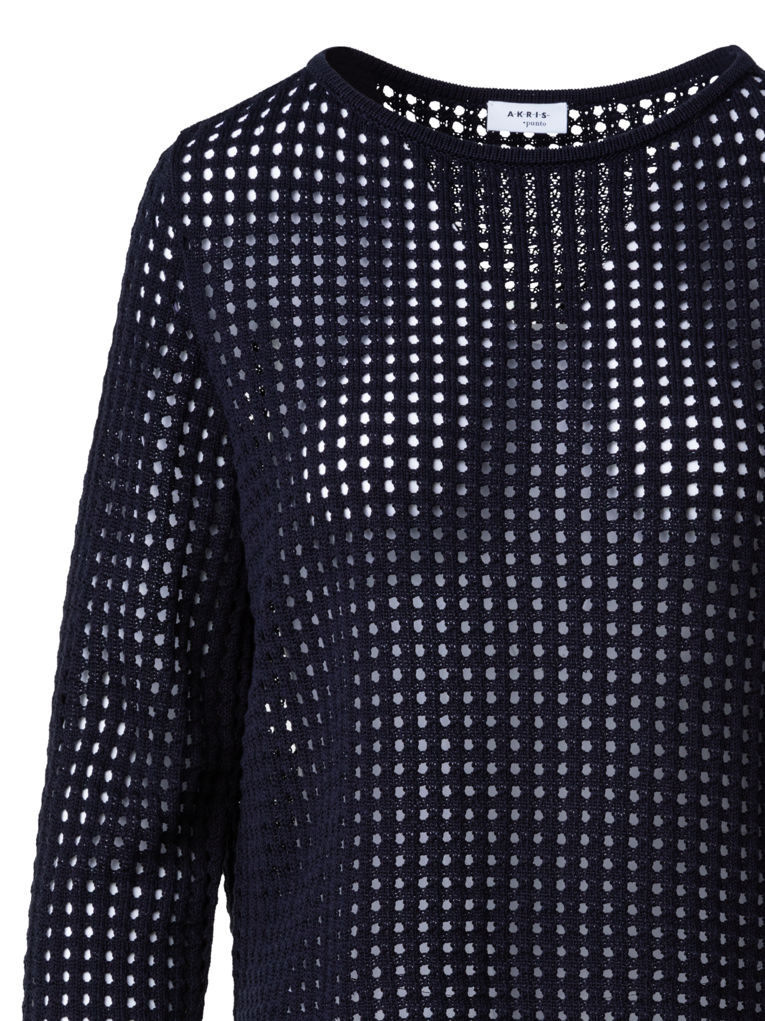 Designer Strickpullover aus grobem Baumwollmesh - Dunkelblau - Blau