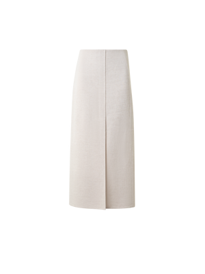 Designer Midirock aus Leinen Doubleface - Grau - Beige