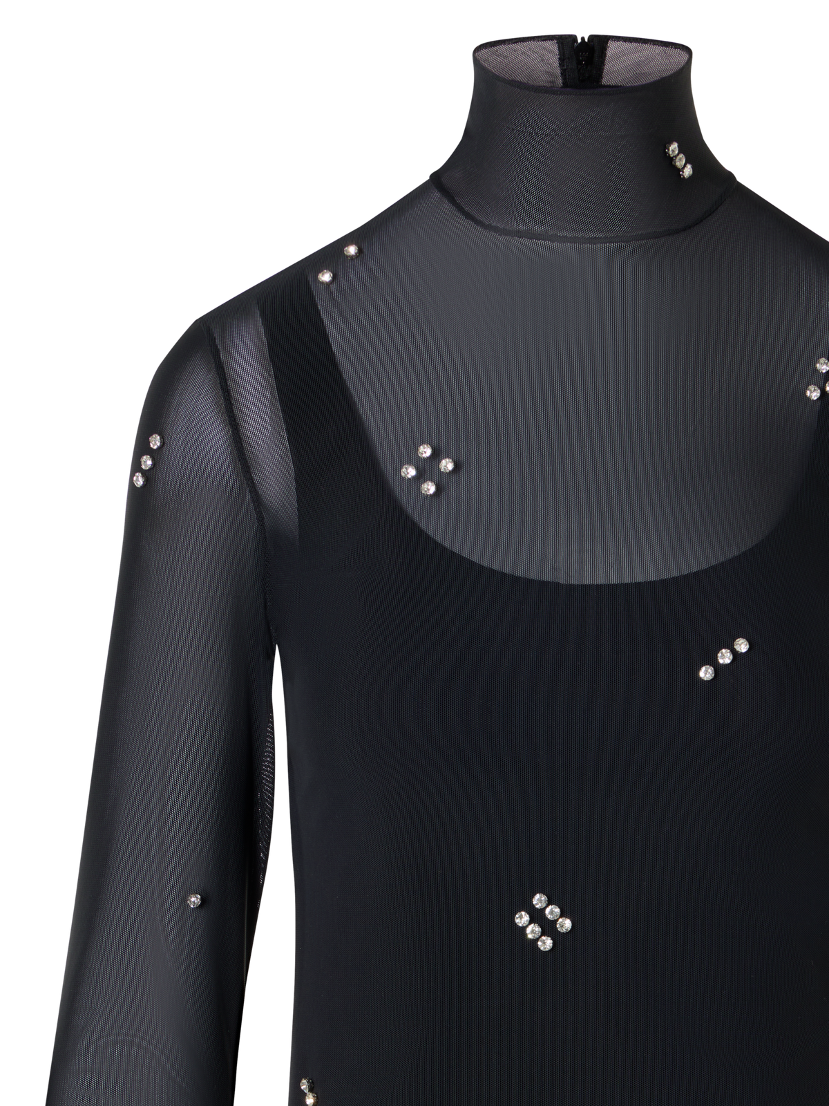 Designer Tüllbluse mit Diamond Dice Dot Verzierung - Schwarz
