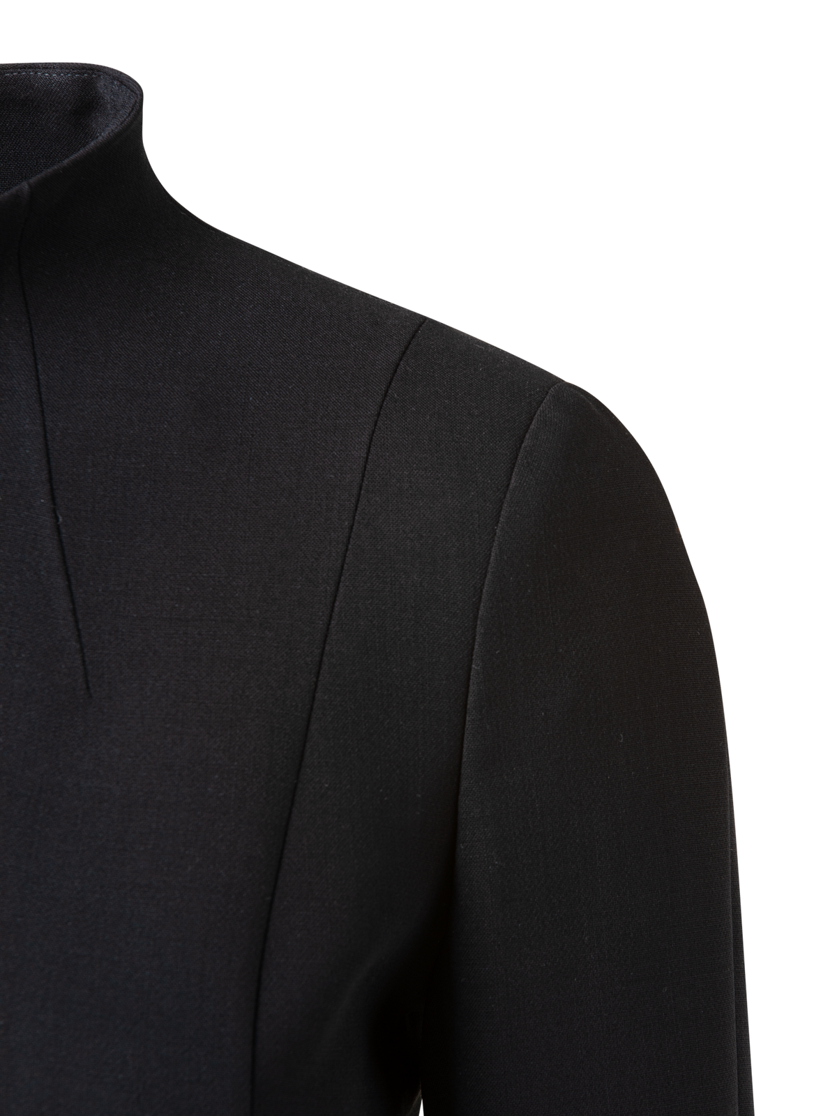 Designer Etuikleid aus Woll-Doubleface mit Stehkragen - Schwarz