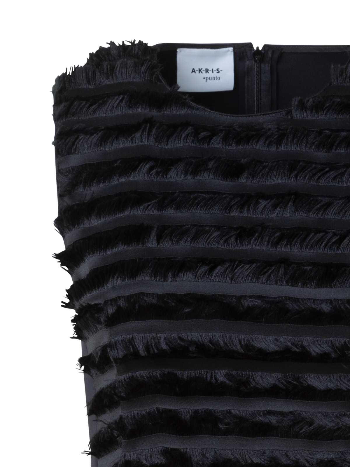 Designer Techno Midi Etui Kleid mit Fransen Streifen - Schwarz