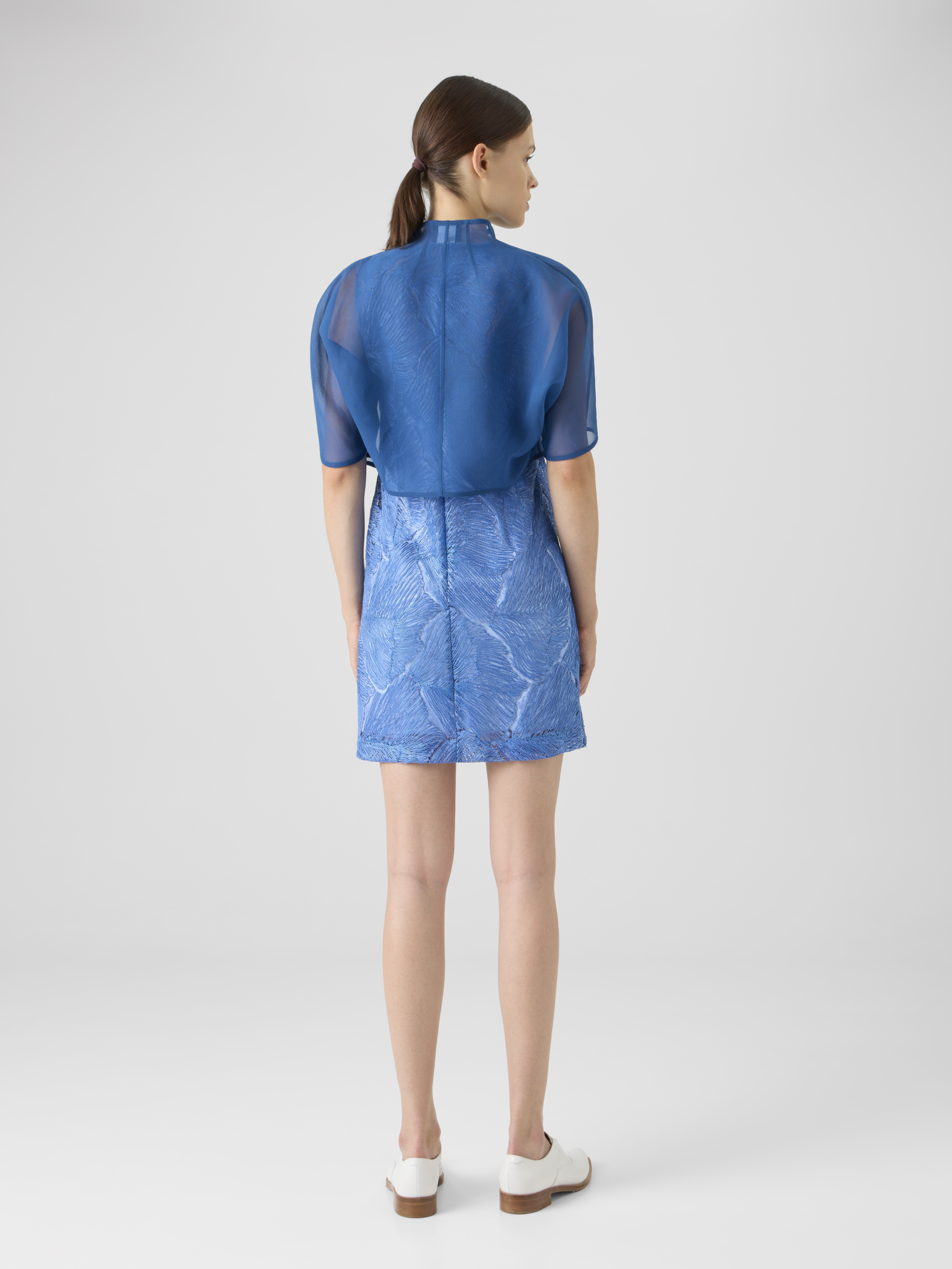 Designer Kurzer Bolero aus Seidenorganza - Blau 